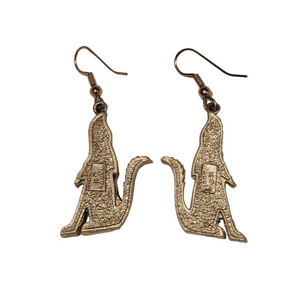 Vintage Maack 91 Cast Aluminum Silver Howling Coyote Dangle Earrings - Picture 2 of 2